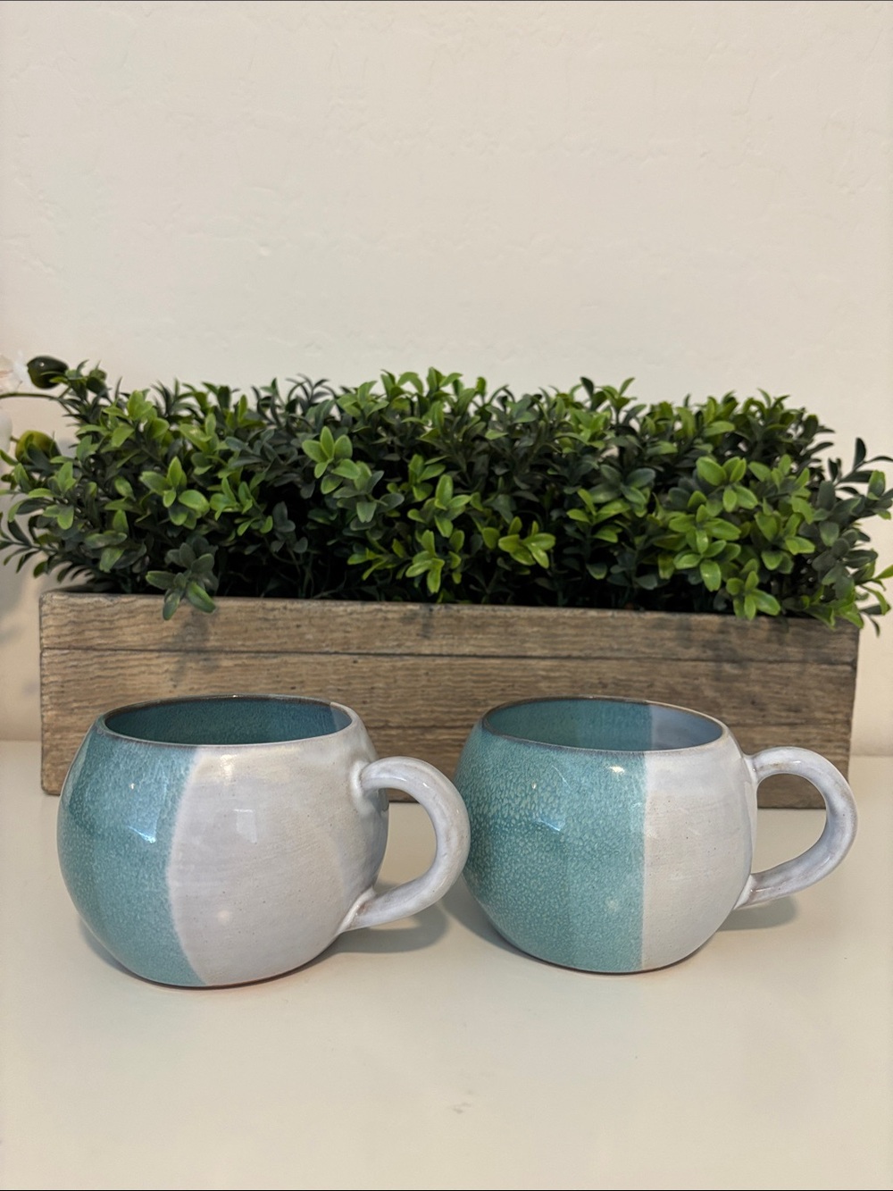 West Elm Ceramic Two-Tone Teal and White Mug - Set of 2